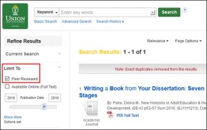 peer review limiter in OneSearch